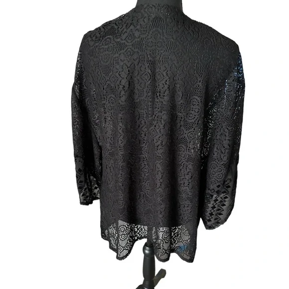 Hollister Black Burnout Velvet Crochet Kimono or Coverup - Picture 3 of 3